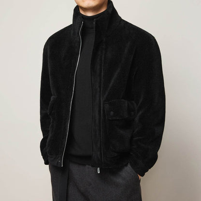 Buycenter Men's Winter Faux Lamb Jacket - Thick, Stylish Stand Collar - Buy Center