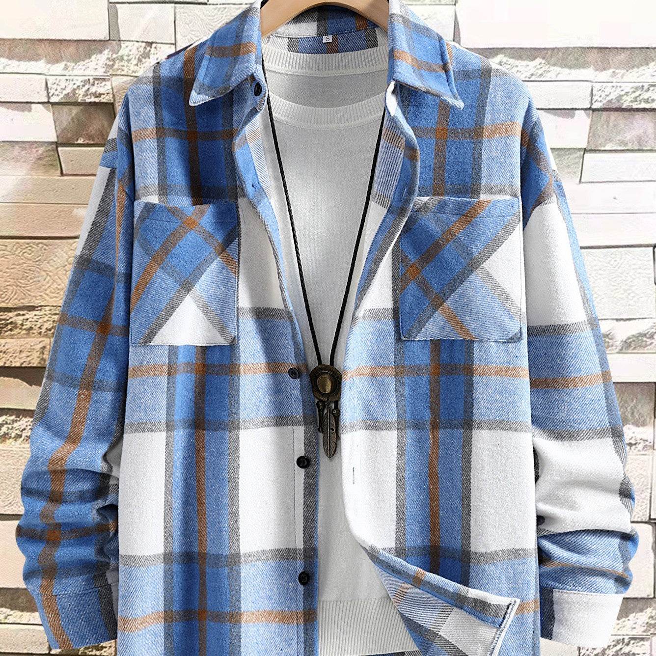 Buycenter Men's Autumn Plaid Coat - Trendy Loose Fit Blazer for Fall - Buy Center