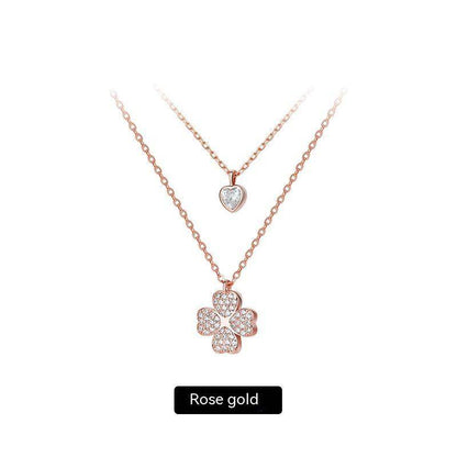 Buycenter Women's Sterling Silver Gold Clover Clavicle Chain Necklace - Buy Center