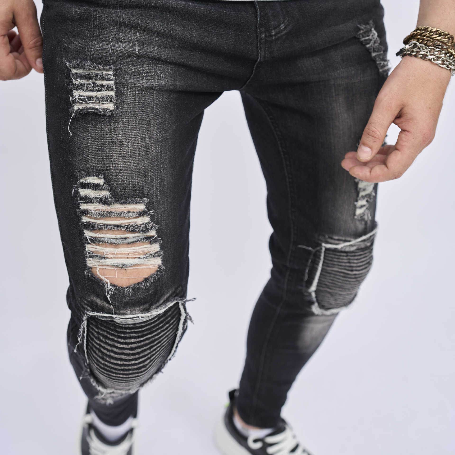 Men's Ripped Slim Stretch Jeans - Casual Denim for Everyday Style - Buy Center