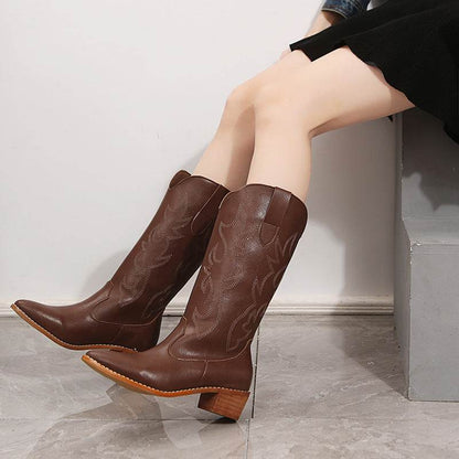 Buycenter Retro Mid-Calf Knight Boots - Warm Chunky Heel for Fall - Buy Center