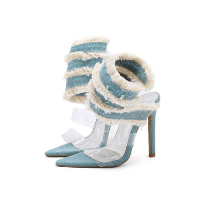 Roman Denim Snake Pointed-Toe Stiletto Sandals - Chic & Comfortable Look - Buy Center