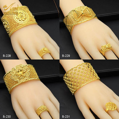 Women's Alluvial Gold Bracelet Ring Set - C-Shaped Ripple Design - Buy Center