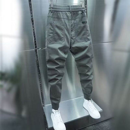 Stylish Solid Color Harem Trousers - Elastic Ankle Tie, Mid Waist Fit - Buy Center