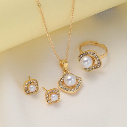 Elegant Rhinestone Pearl Square Necklace Set - Jewelry for Any Occasion - Buy Center