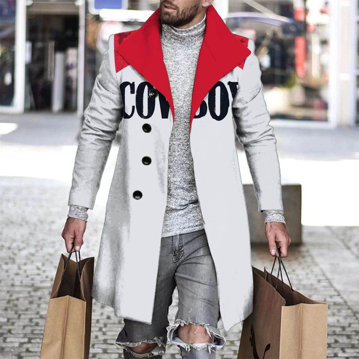 Stylish 3D Digital Printing Men's Woolen Trench Coat - Premium Fashion 2025 - Buy Center