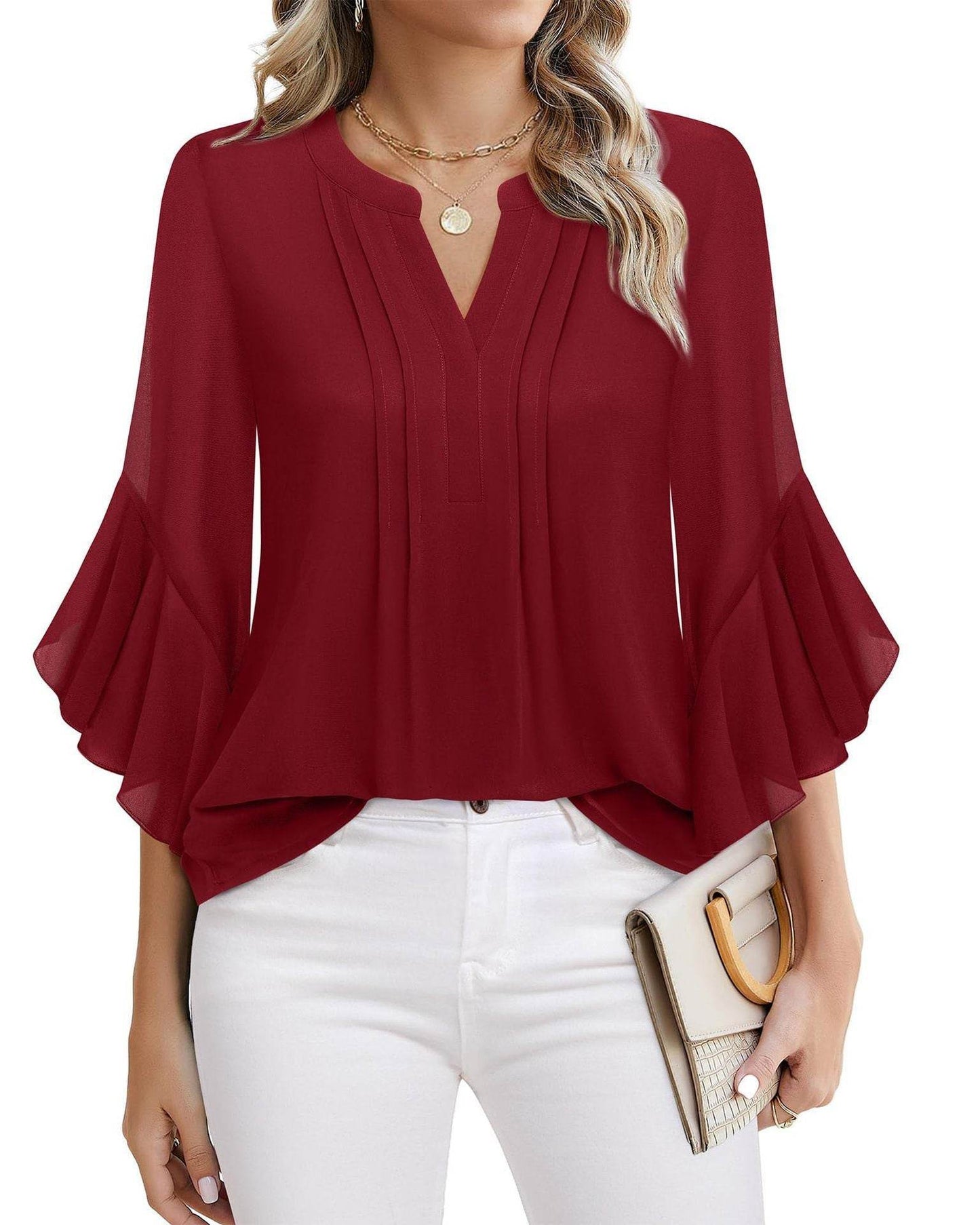 Buycenter Lotus Leaf 3/4 Sleeve Top - Loose Fit, Solid Colors Available - Buy Center