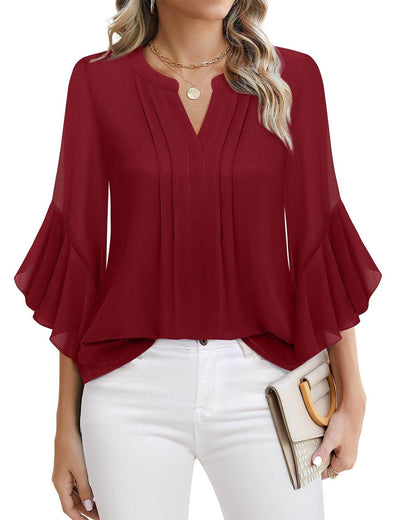 Buycenter Lotus Leaf 3/4 Sleeve Top - Loose Fit, Solid Colors Available - Buy Center