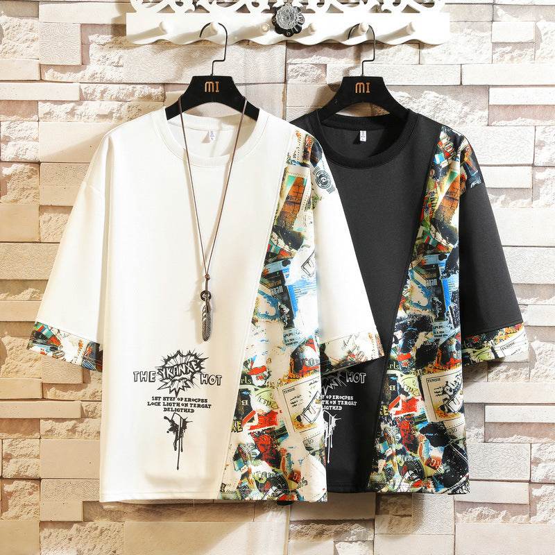 Buycenter Half-Sleeved Contrast Color Base Shirt - Geometric Style & Loose Fit - Buy Center