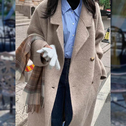 Buycenter Women's Velvet Overcoat - Double-Sided Wool Casual Style - Buy Center