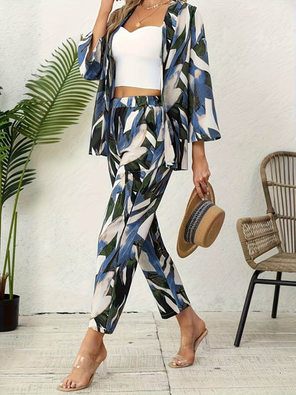 Women's Elegant Leaf Print Two-Piece Set - Perfect for Any Season - Buy Center