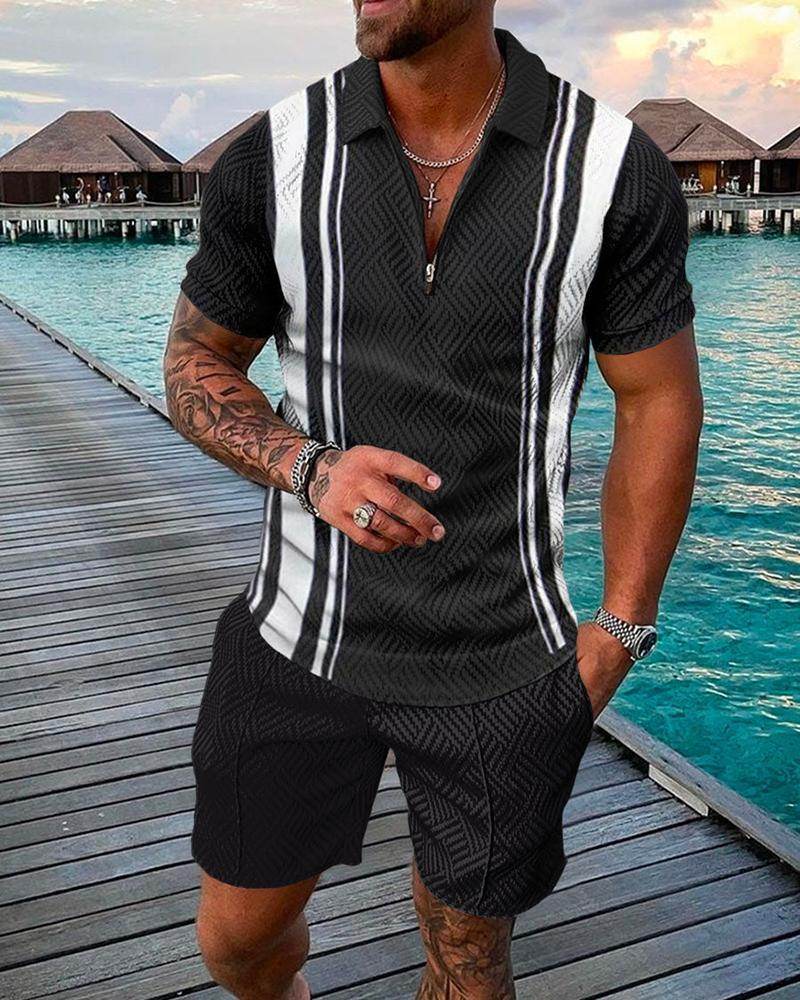Buycenter Men's Summer Polo Shirt Suit - Plus Size Geometric Fashion - Buy Center