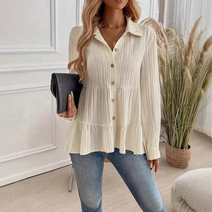 Elegant French Style Casual Shirt - Milky White Blouse in Sizes S-XXL - Buy Center