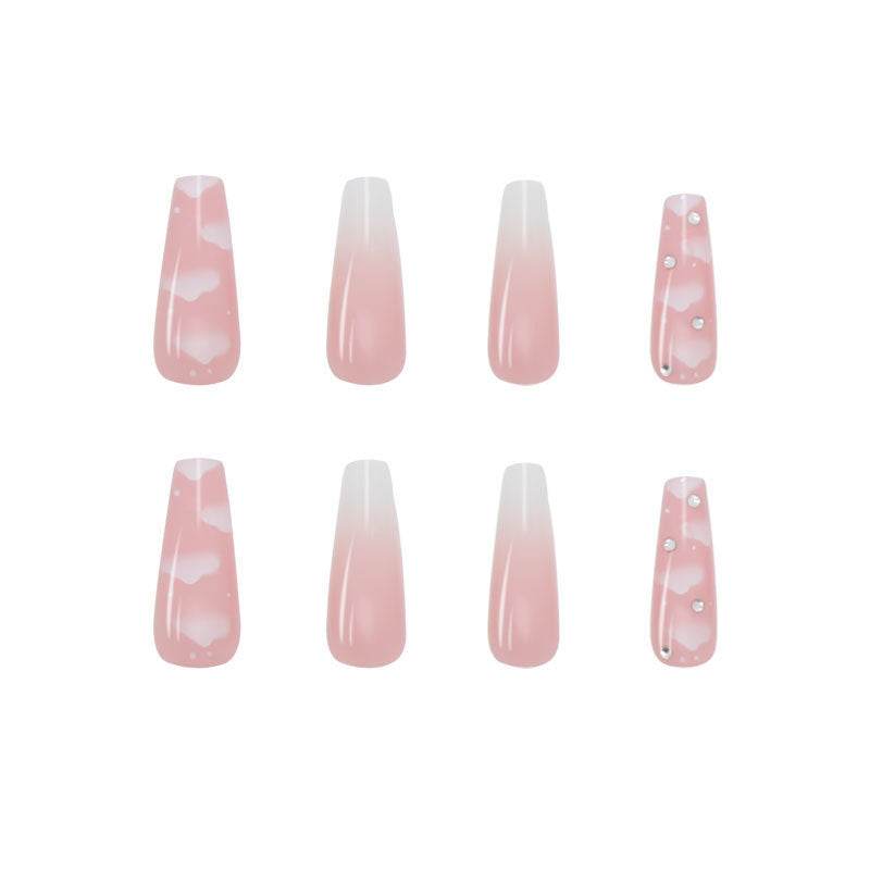 Women's Long Ballerina Nail Stickers - Elegant Z115 Pink Cloud Design - Buy Center