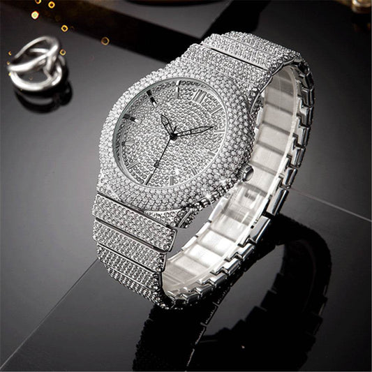 Affordable Luxury Men's Quartz Watch - Diamond Embedded in Gold, Silver, Black - Buy Center