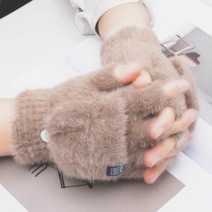 Winter Plush Flip Gloves for Women - Stylish Half Finger Design & Warmth - Buy Center