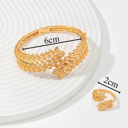 Vintage Gold Wheat Ear Leaf Bracelet & Ring Set - Elegant Bridal Jewelry - Buy Center