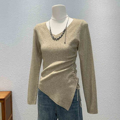Women's Slim Fit Long-Sleeve T-Shirt - V-Neck Pleating Blouse 2025 - Buy Center