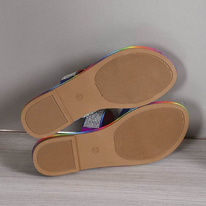 Buycenter Rhinestone Flat Slippers - Round Toe, Lightweight Casual Style - Buy Center