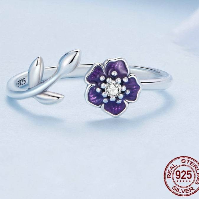 Buycenter S925 Sterling Silver Flower Ring - Adjustable & Simple Design - Buy Center