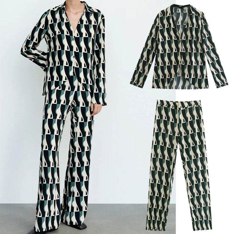 Stylish Men's Geometric Print Pants Suit - Comfortable Loose Blouse Set - Buy Center