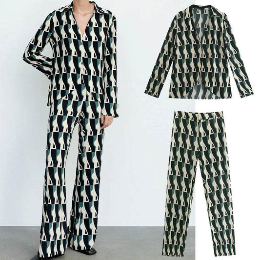 Stylish Men's Geometric Print Pants Suit - Comfortable Loose Blouse Set - Buy Center