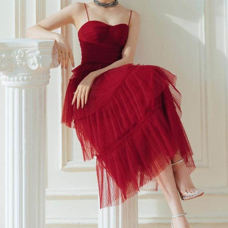 Buycenter Dark Red Evening Dress - Flowing Long Skirt for Elegant Occasions - Buy Center