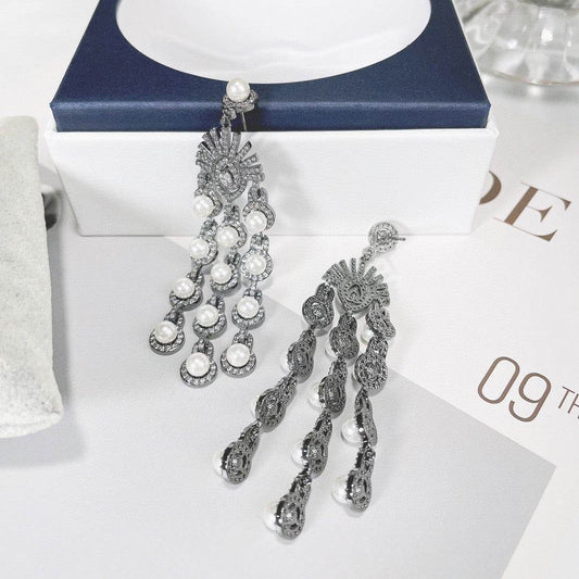 Stunning Micro Inlay Zircon Beaded Fringe Earrings - Elegant Bridal Jewelry - Buy Center