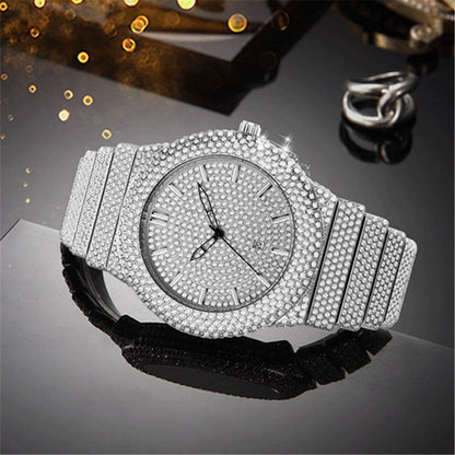 Affordable Luxury Men's Quartz Watch - Diamond Embedded in Gold, Silver, Black - Buy Center