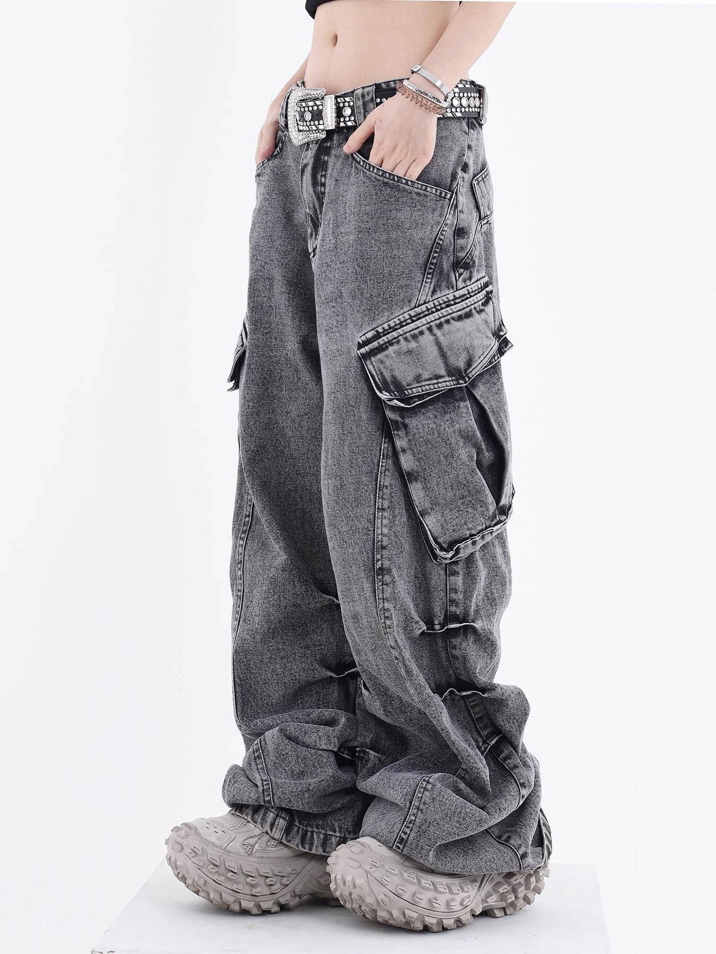 Men's Wide Leg Straight Jeans - Retro Mid Waist in Gray Cotton - Buy Center