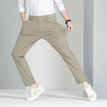Casual Ice Silk Elastic Pants for Men - Stylish Mid-Waist Trousers - Buy Center