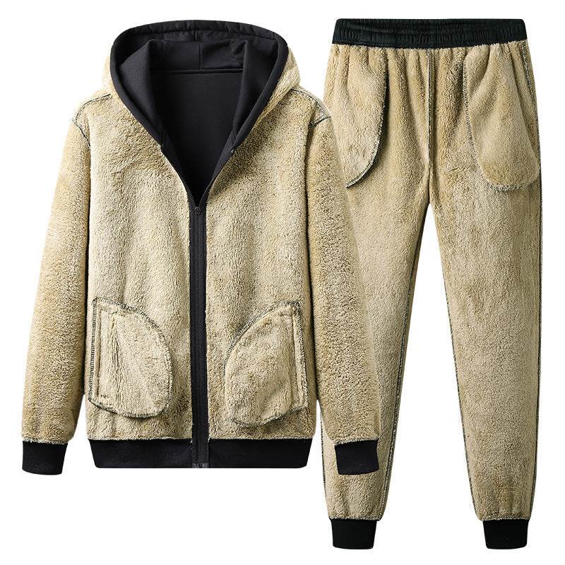 Plus Velvet Men's Casual Pajama Set - Stylish Lamb Velvet Comfort - Buy Center