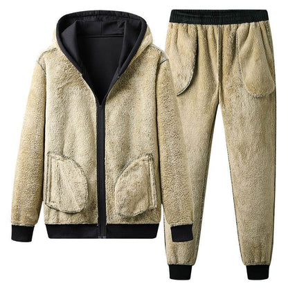 Plus Velvet Men's Casual Pajama Set - Stylish Lamb Velvet Comfort - Buy Center