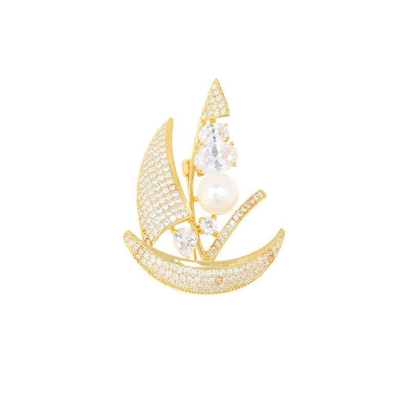 Women's Sailboat Brooch - Elegant Micro Gold Inlaid Shell Pearls Accessory - Buy Center