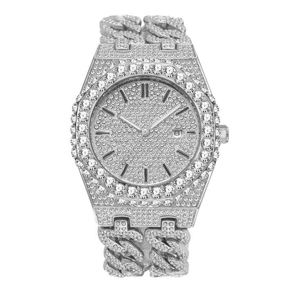 Men's Hip Hop Iced Diamond Cuban Link Watch - Trendy Quartz Style 2025 - Buy Center