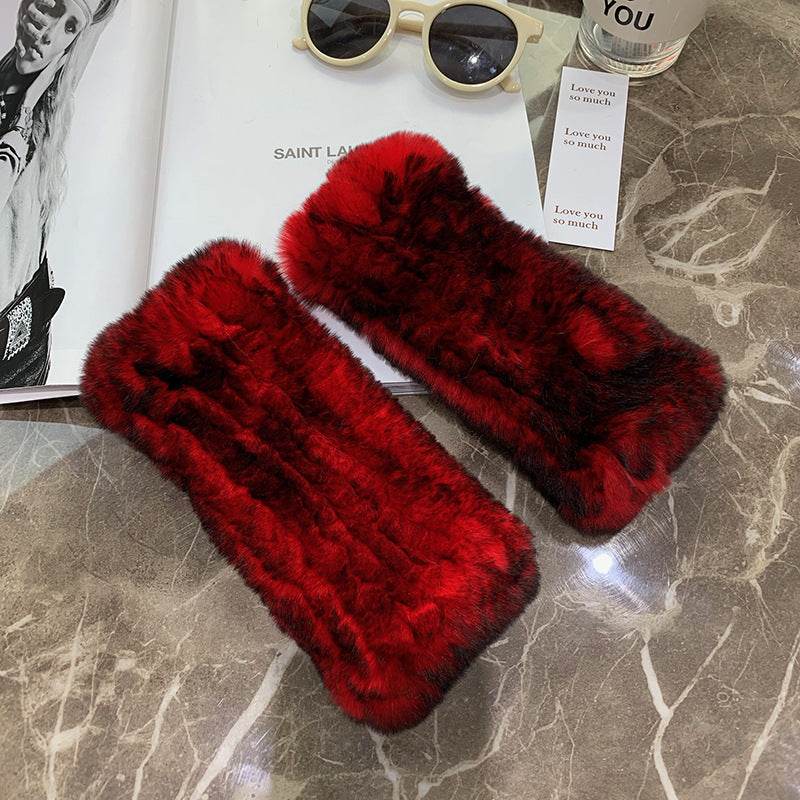 Sweet Warm Rex Rabbit Fur Gloves - Cozy Half Finger Design for Winter - Buy Center