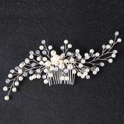 Pearl White Crystal Headdress Comb - Elegant Hair Accessory for Banquets - Buy Center