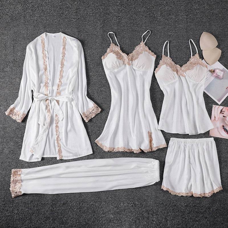 Women's Five-Piece Imitated Silk Pajamas Set - Cool & Comfortable Sleepwear - Buy Center