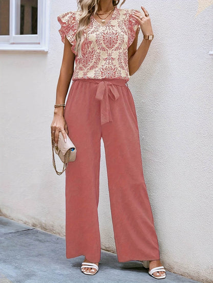 Women's Elegant V-Neck Blouse - Chic Ruffle Sleeve Top for Spring - Buy Center