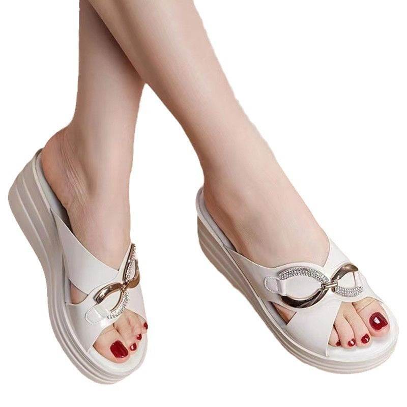 Thick Bottom Women's Wedgy Slippers - Stylish Round Toe Design for Comfort - Buy Center