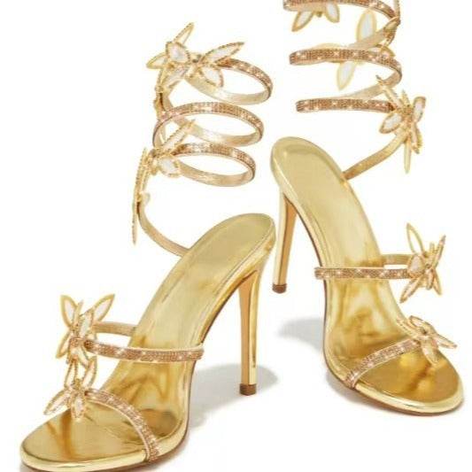 Buycenter Trendy Rhinestone Butterfly Stiletto Sandals for Women - Buy Center