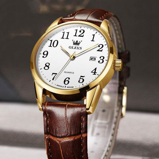 Stylish Waterproof Quartz Sports Watch for Men - Brown Leather Design - Buy Center