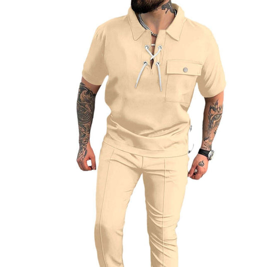 Buycenter Men's Casual Geometric T-shirt and Trousers Set - Short Sleeve - Buy Center