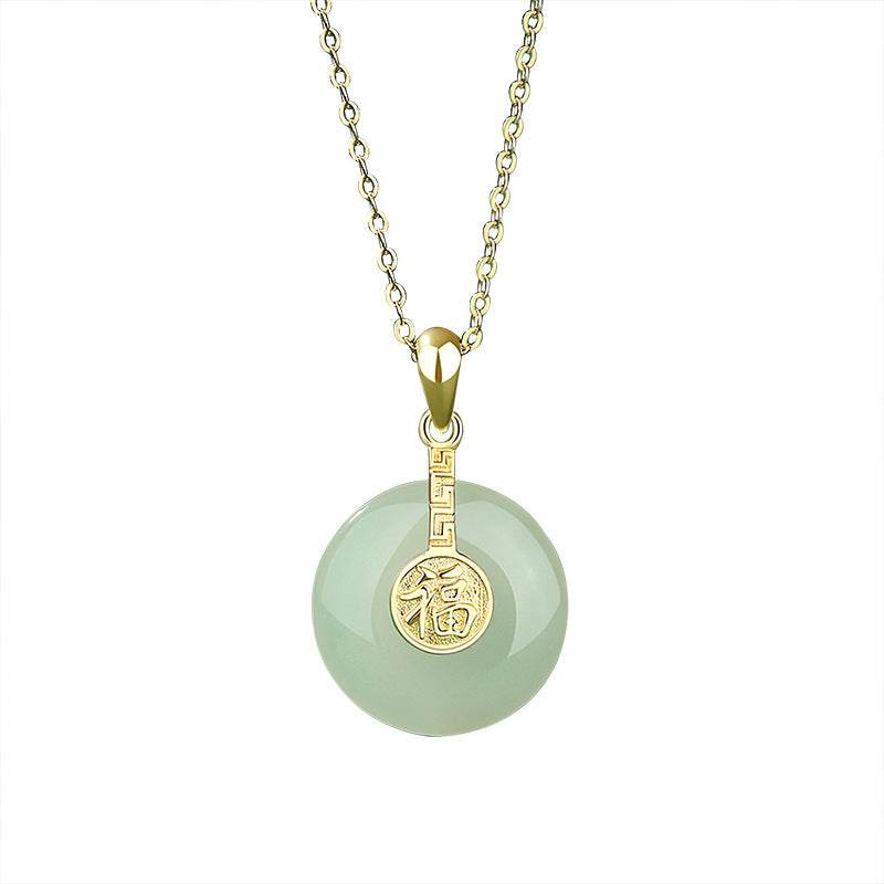Nafu Peace Button & Field Jade Necklace - 18K Gold Retro Design - Buy Center