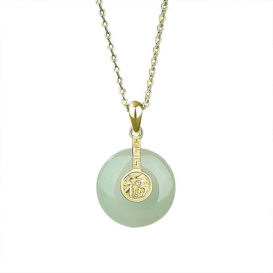 Nafu Peace Button & Field Jade Necklace - 18K Gold Retro Design - Buy Center