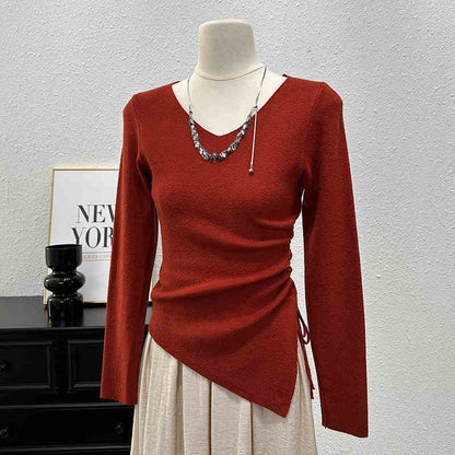 Women's Slim Fit Long-Sleeve T-Shirt - V-Neck Pleating Blouse 2025 - Buy Center