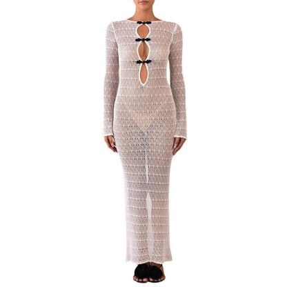 Bohemian Hollow Slit Beach Cover-up Dress - White & Black Styles - Buy Center