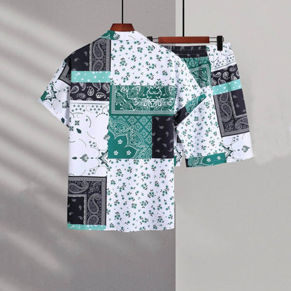 Buycenter Casual Shorts Cardigan Set for Men - Geometric Cotton Blend - Buy Center