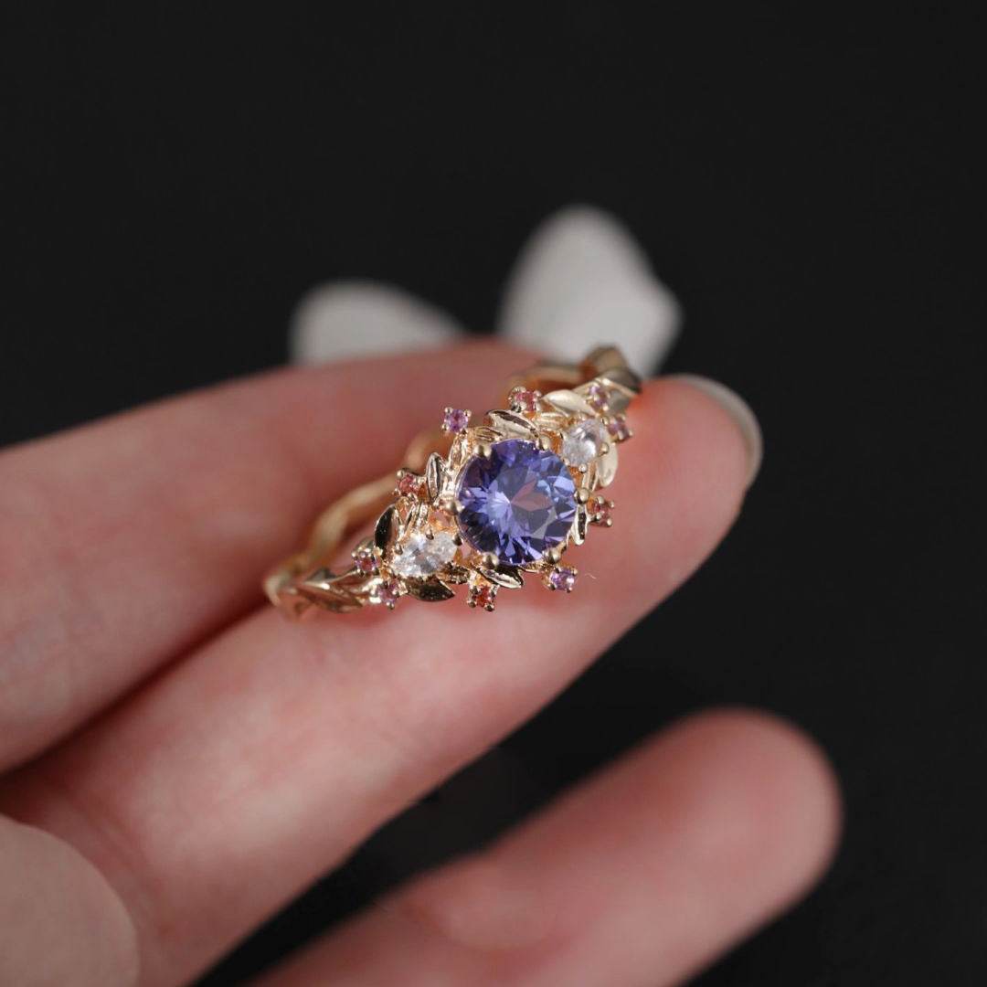 Buy Center Women's Adjustable Gold Blue Spot Diamond Ring - Zircon Design - Buy Center