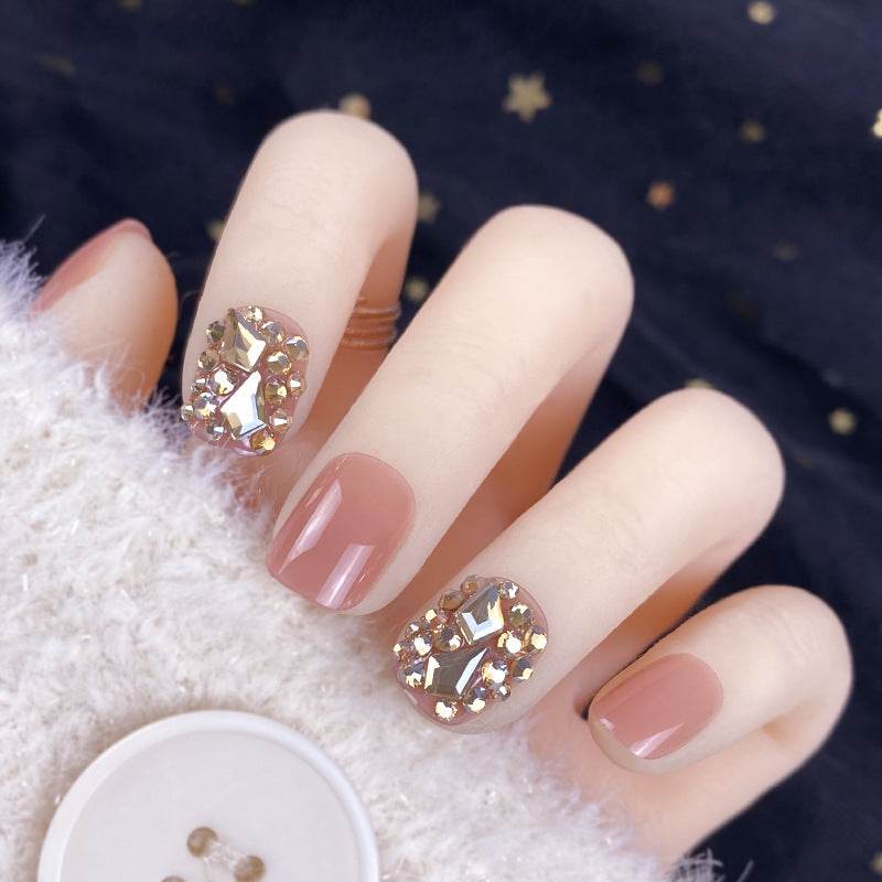 Champagne Gold Diamond Nail Stickers - 24 High-Quality Manicure Patches - Buy Center